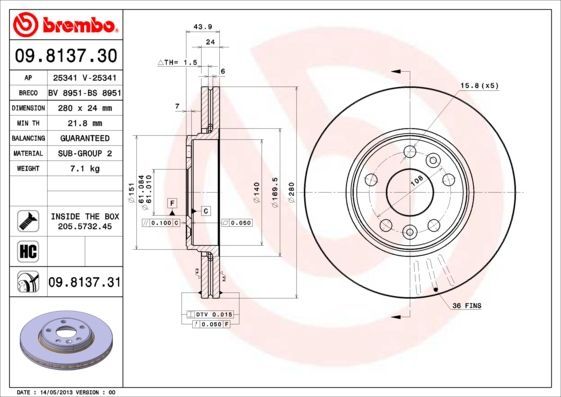 Stabdžių diskas BREMBO 09.8137.31