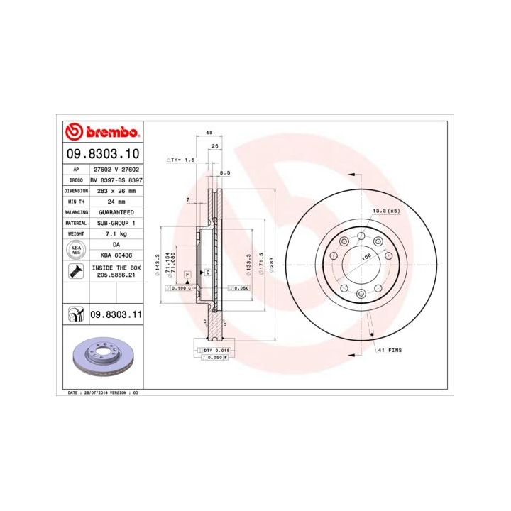 Stabdžių diskas BREMBO 09.8303.11