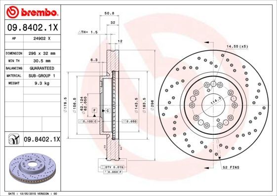 Stabdžių diskas BREMBO 09.8402.1X