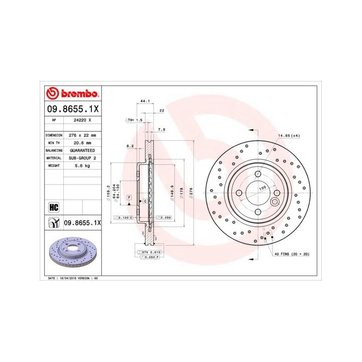Stabdžių diskas BREMBO 09.8655.1X