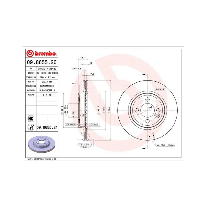 Stabdžių diskas BREMBO 09.8655.20