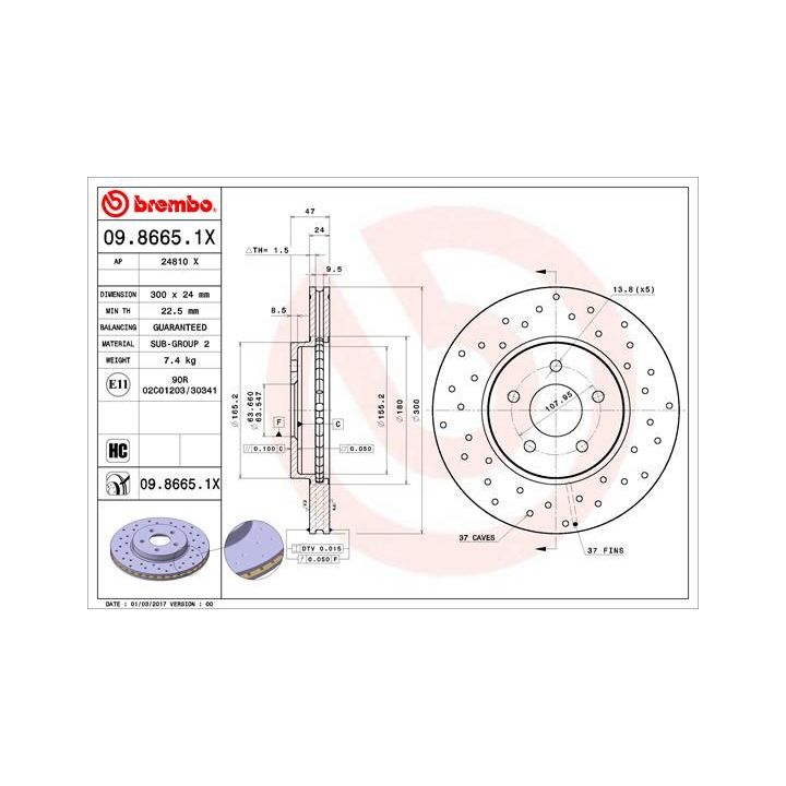 Stabdžių diskas BREMBO 09.8665.1X
