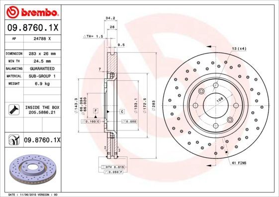 Stabdžių diskas BREMBO 09.8760.1X