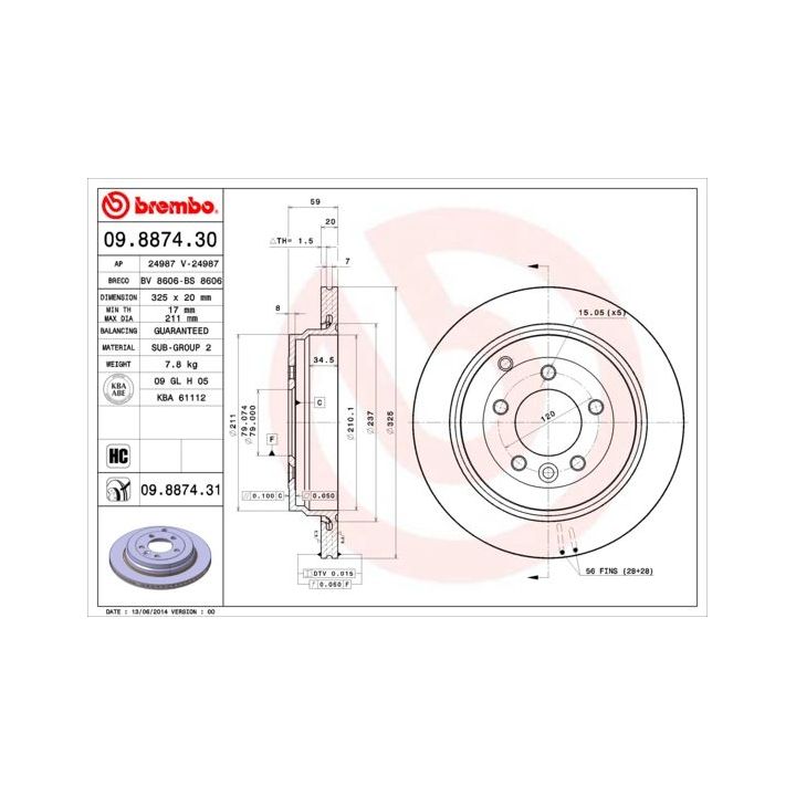 Stabdžių diskas BREMBO 09.8874.30