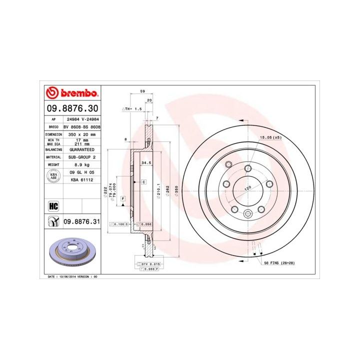 Stabdžių diskas BREMBO 09.8876.31