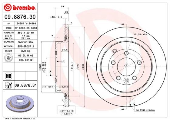Stabdžių diskas BREMBO 09.8876.31