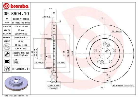 Stabdžių diskas BREMBO 09.8904.10