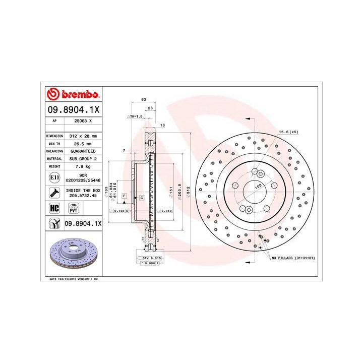 Stabdžių diskas BREMBO 09.8904.1X