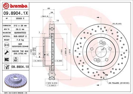 Stabdžių diskas BREMBO 09.8904.1X