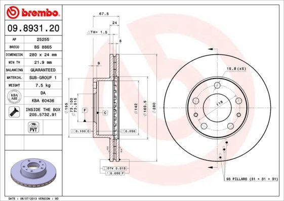 Stabdžių diskas BREMBO 09.8931.20