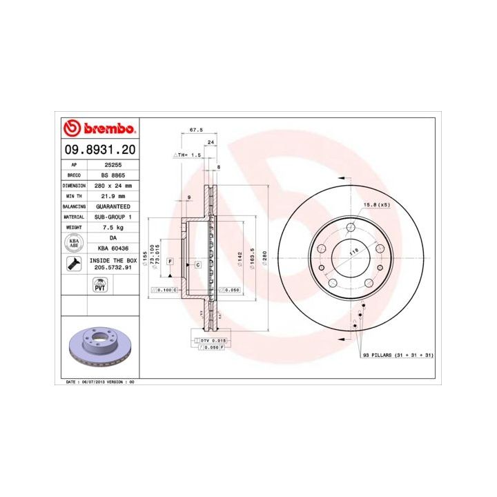 Stabdžių diskas BREMBO 09.8931.21