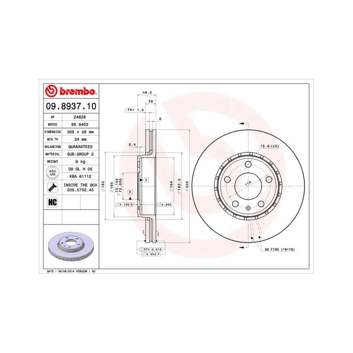 Stabdžių diskas BREMBO 09.8937.11