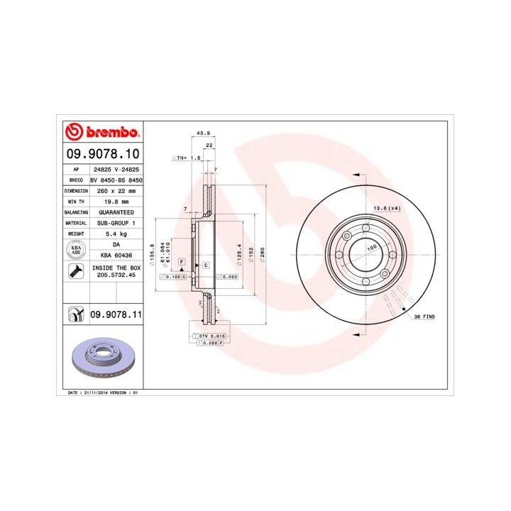 Stabdžių diskas BREMBO 09.9078.10