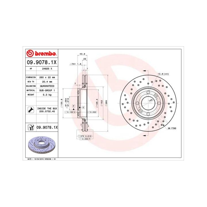 Stabdžių diskas BREMBO 09.9078.1X