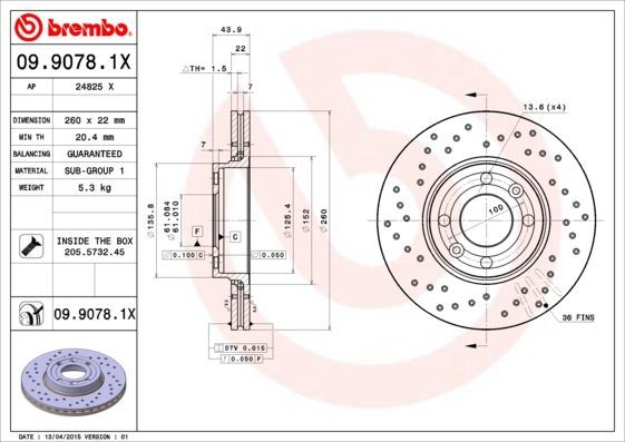 Stabdžių diskas BREMBO 09.9078.1X