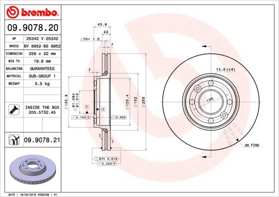 Stabdžių diskas BREMBO 09.9078.20