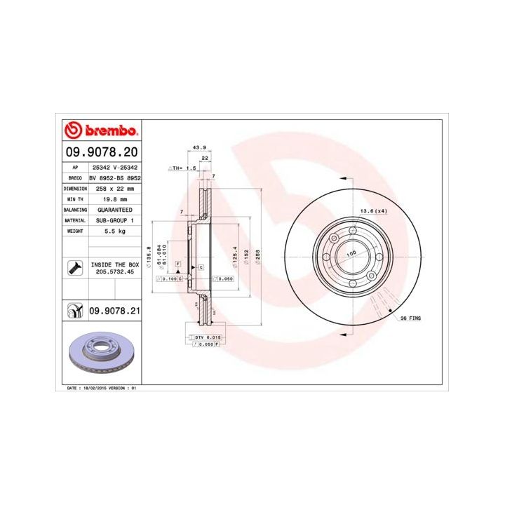 Stabdžių diskas BREMBO 09.9078.21