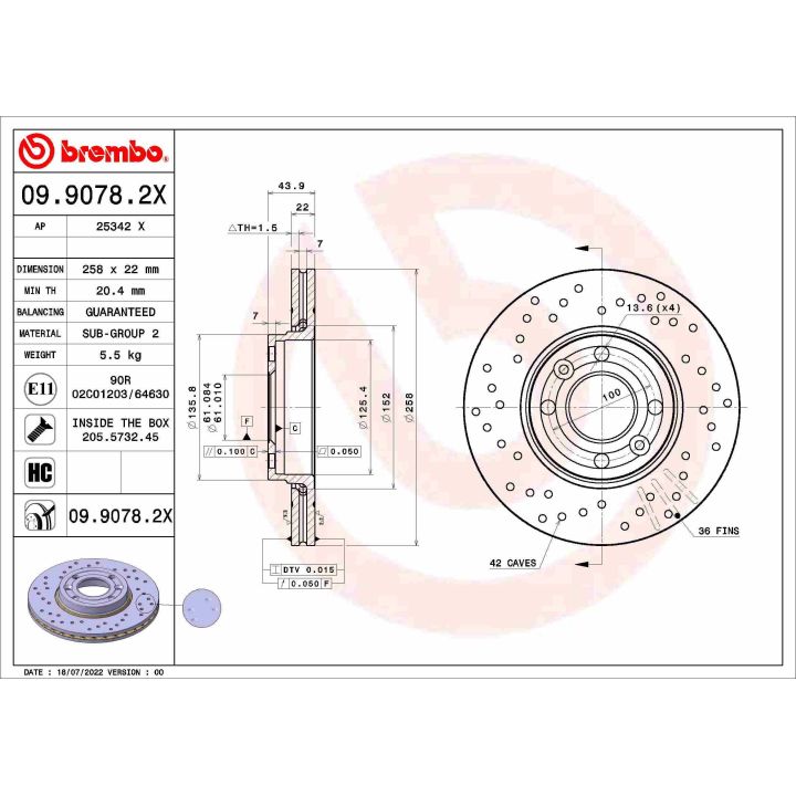 Stabdžių diskas BREMBO 09.9078.2X