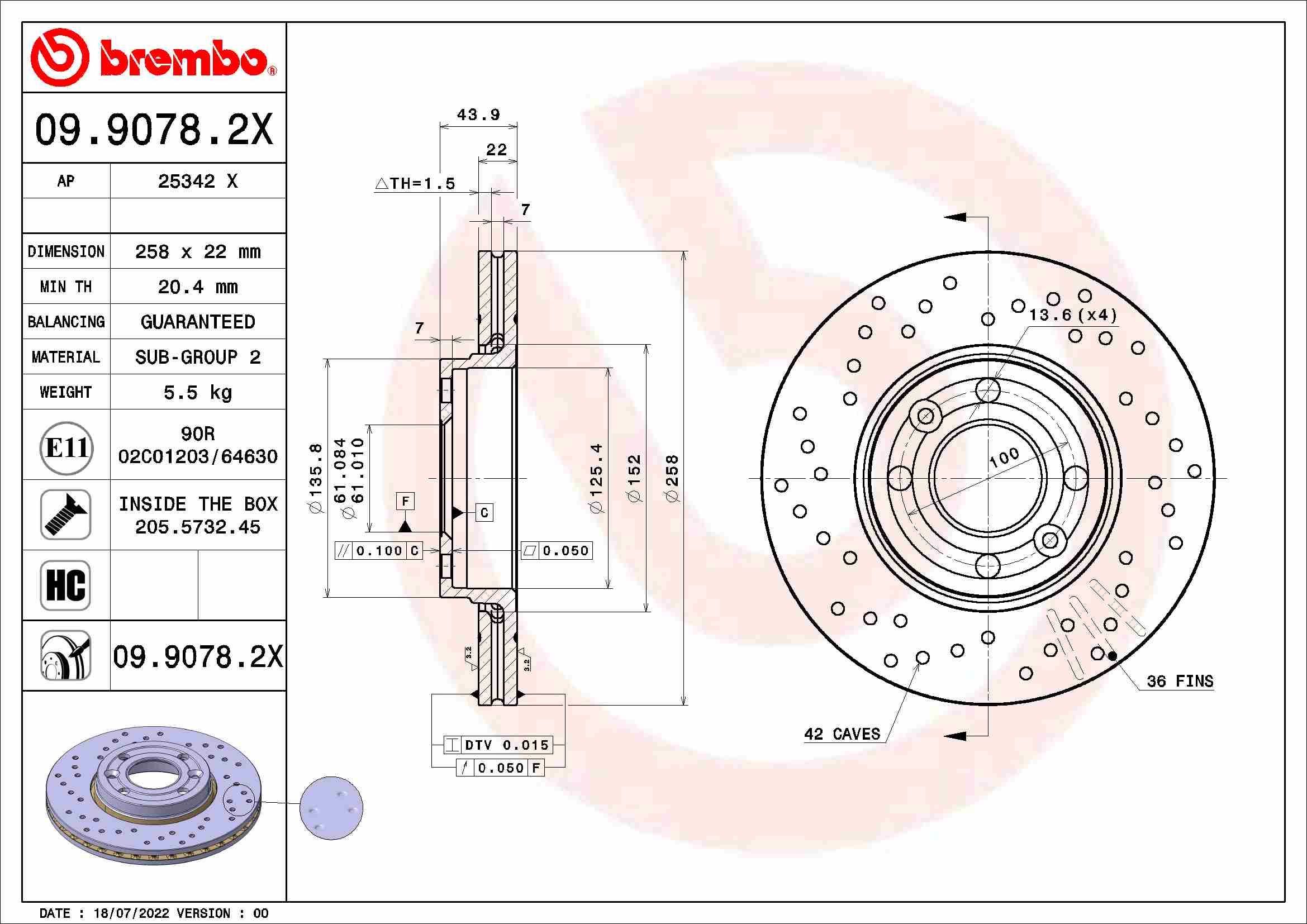 Stabdžių diskas BREMBO 09.9078.2X