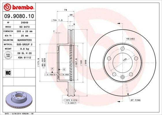 Stabdžių diskas BREMBO 09.9080.10