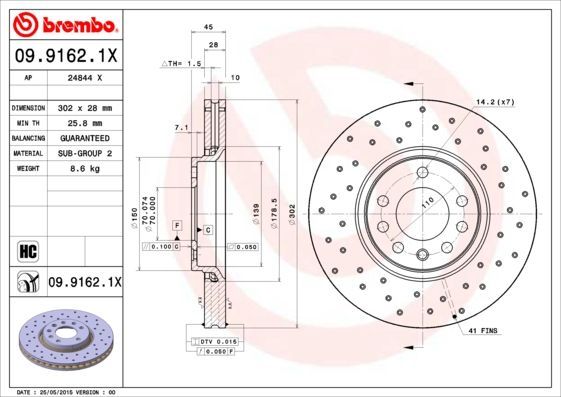 Stabdžių diskas BREMBO 09.9162.1X
