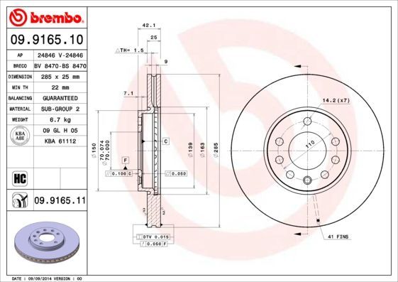 Stabdžių diskas BREMBO 09.9165.10