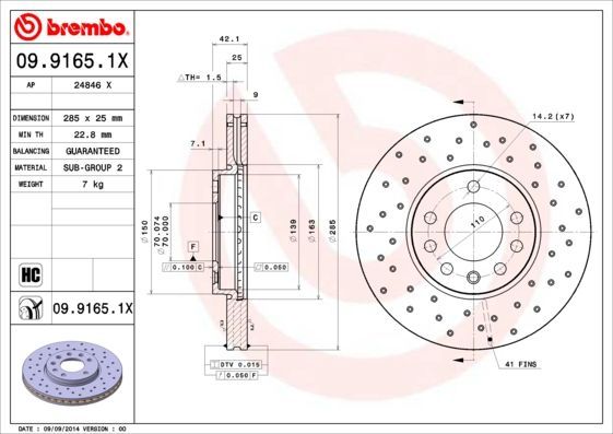 Stabdžių diskas BREMBO 09.9165.1X