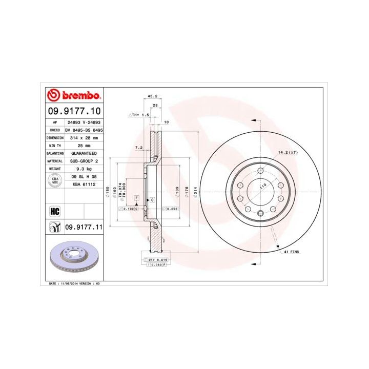 Stabdžių diskas BREMBO 09.9177.11