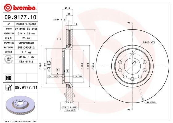 Stabdžių diskas BREMBO 09.9177.11
