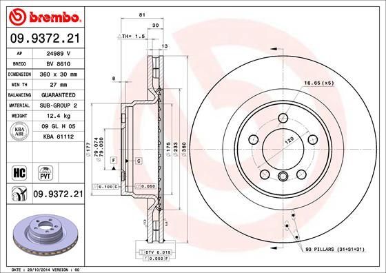 Stabdžių diskas BREMBO 09.9372.21
