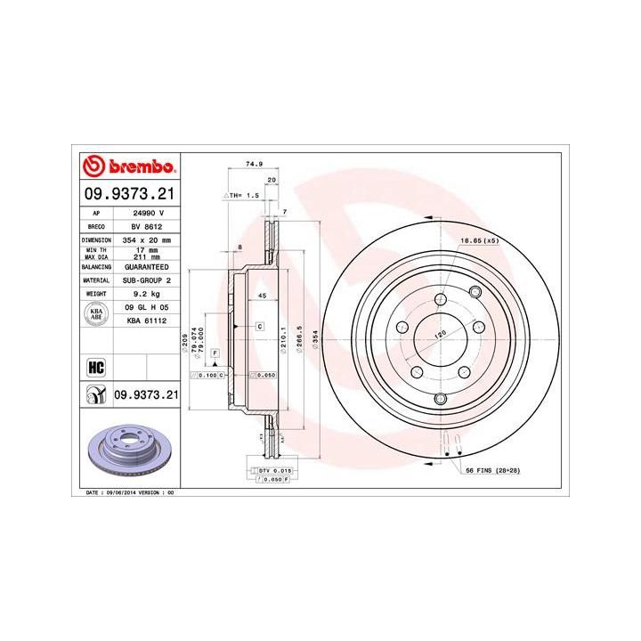 Stabdžių diskas BREMBO 09.9373.21