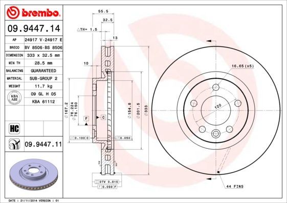 Stabdžių diskas BREMBO 09.9447.14