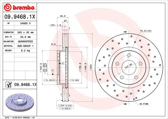 Stabdžių diskas BREMBO 09.9468.1X