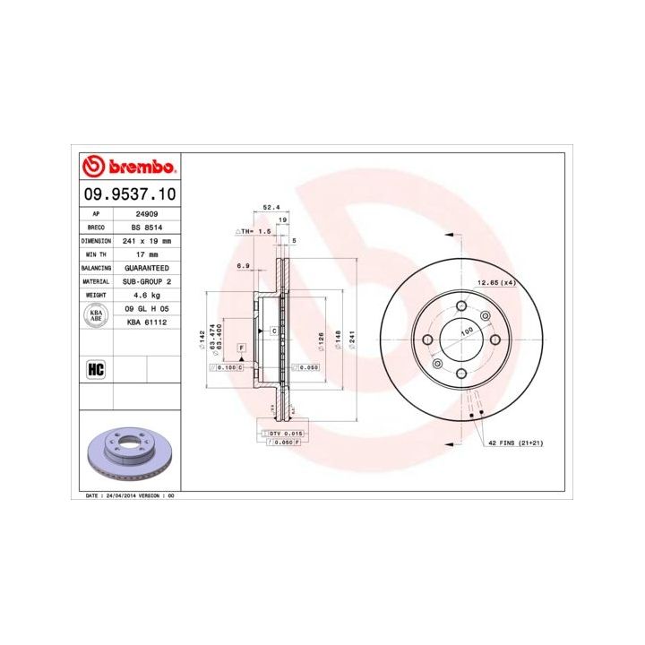 Stabdžių diskas BREMBO 09.9537.10