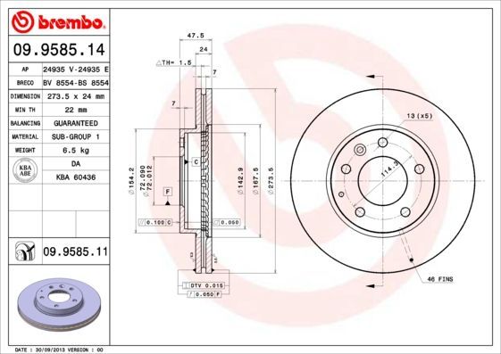 Stabdžių diskas BREMBO 09.9585.11