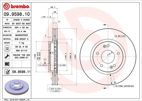 Stabdžių diskas BREMBO 09.9598.11