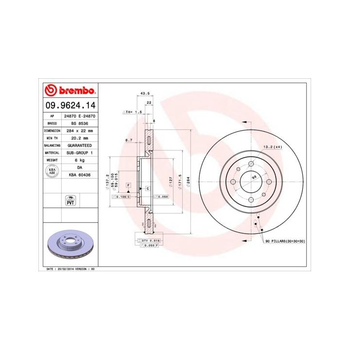 Stabdžių diskas BREMBO 09.9624.14