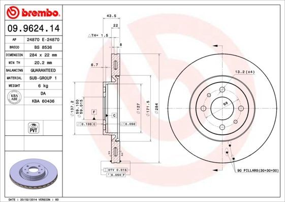 Stabdžių diskas BREMBO 09.9624.14