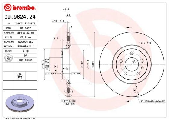 Stabdžių diskas BREMBO 09.9624.24