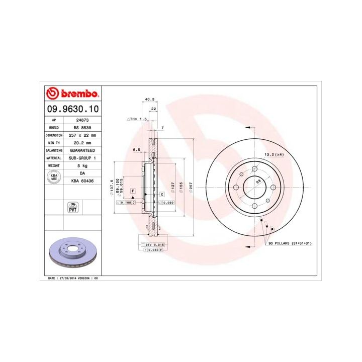 Stabdžių diskas BREMBO 09.9630.10