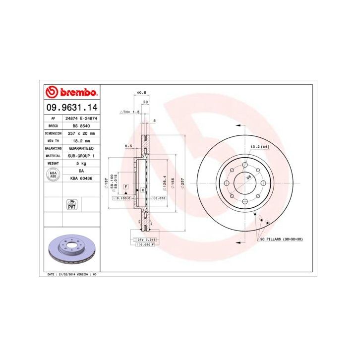 Stabdžių diskas BREMBO 09.9631.14