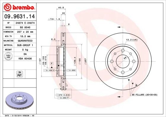Stabdžių diskas BREMBO 09.9631.14