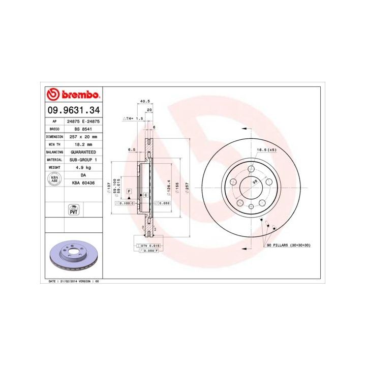 Stabdžių diskas BREMBO 09.9631.34