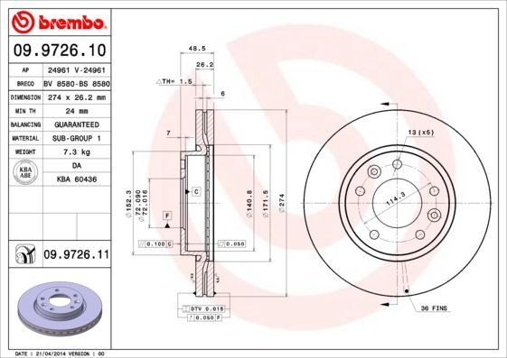 Stabdžių diskas BREMBO 09.9726.10