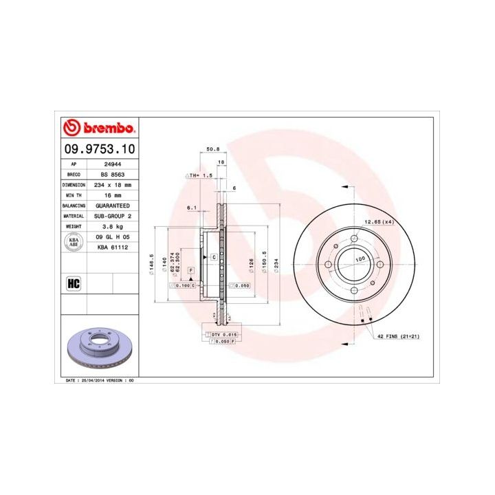 Stabdžių diskas BREMBO 09.9753.10