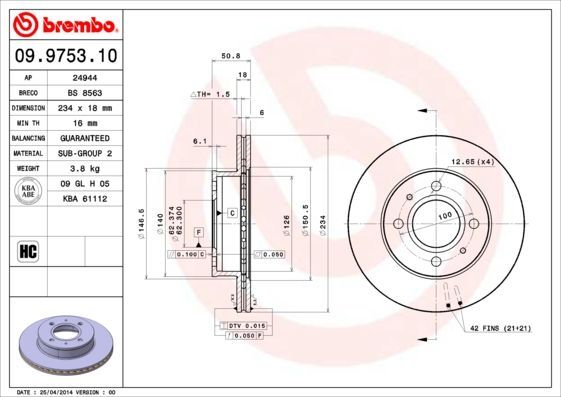 Stabdžių diskas BREMBO 09.9753.10