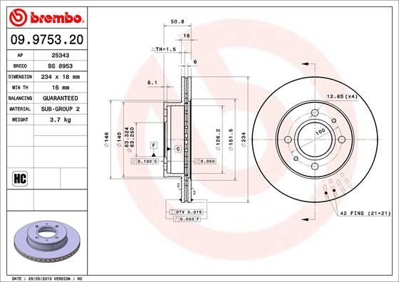 Stabdžių diskas BREMBO 09.9753.21