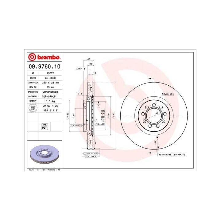Stabdžių diskas BREMBO 09.9760.10