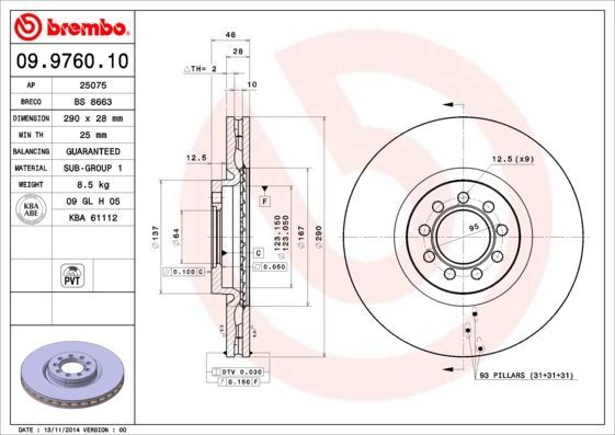 Stabdžių diskas BREMBO 09.9760.10