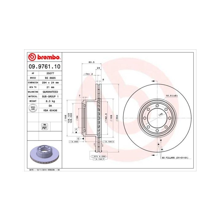 Stabdžių diskas BREMBO 09.9761.10